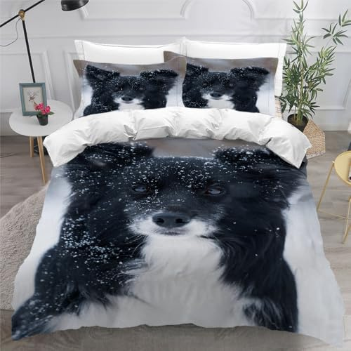 ARiXIaNg Border Collie Bettwäsche 135x200 Kinder Jungen Mädchen Hund Tier Bettwäsche-Set mit Reißverschluss Weiche Mikrofaser Bettbezug 3D Druck Bettbezüge mit 2 Kissenbezug 80x80