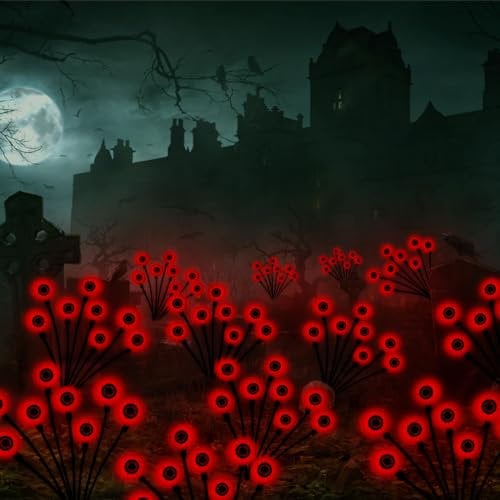WINUSD 2 Pack 16LED Halloween Red Eyeball Decorations Outdoor, Scary Halloween Eyeball Solar light Up Decorations Outdoor Indoor for Yard, Garden, Lawn, Party Decor, Halloween Party Props
