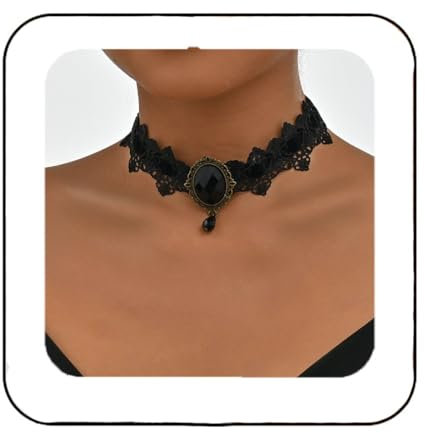 Reaky Halloween-Halsketten, Strass-Halskette, schwarze Perlenkette, Ketten, Festival-Kostüm, Halloween-Zubehör für Frauen (Schwarz)