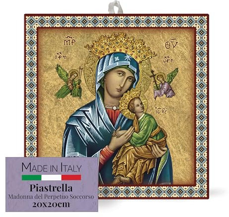 FRATELLI BONELLA - Piastrella 20x20 cm in Ceramica Raffigurante del Perpetuo Soccorso - Piastrella con Figura Sacra da Appendere - Piastrella in Ceramica