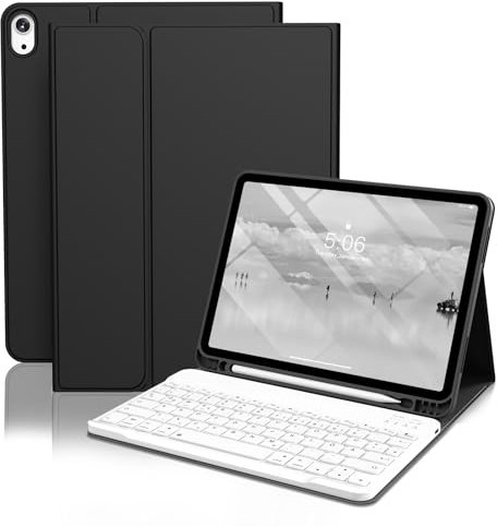 GKABXY Hülle mit Tastatur für iPad Air 11 Zoll (M3/M2) 2025/2024, iPad Air 5./4. Generation mit Stifthalter, Magnetische Abnehmbare Bluetooth Tastatur, QWERTZ Layout, Schwarz