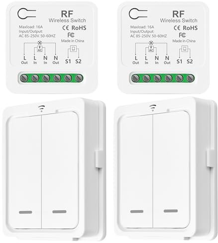 DieseRC Interrupteur de lumière sans fil/Compatible avec les Interrupteurs Manuels, Récepteur à Relais de 10A et Télécommande, interrupteur marche/arrêt pour des lampes jusqu'à 1500 W