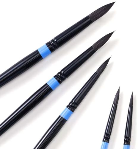 tumuarta Watercolour Paint Brushes, Short Handle, Round, Synthetic Squirrel Hair, №4, №6, №8, №10, №12, Acrylic Brushes 5 Pieces Set for Watercolor Paint and Acrylic (5, Black)