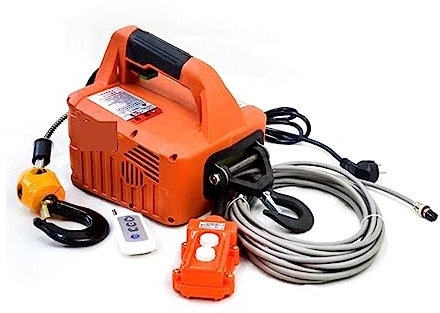 Electric Winch, Portable Electric Winch,500KG 7.6M Portable Electric Winch Hand Winch Traction Block Electric Steel Wire Rope Lifting Hoist Towing Rope(Bianco)