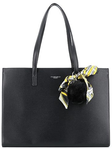 Flora&co - Sac A Main Femme Similicuir Grainé - Sac Cabas Rigide Documents A4 - Sac Cours Lycée Business - Sacoche Porté Epaule Bandoulière - Classique Elégant - Noir