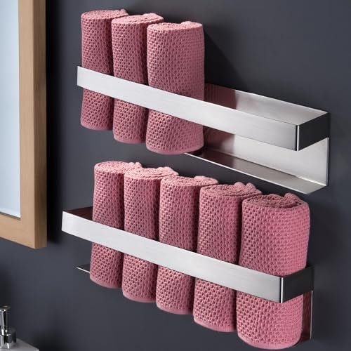 ZUNTO 2er Set Gästehandtuchhalter Selbstklebend aus Edelstahl, Bohrfrei, 40 cm Lange Handtuchstange für Badezimmer, Ideal für Handtücher und Gästehandtücher