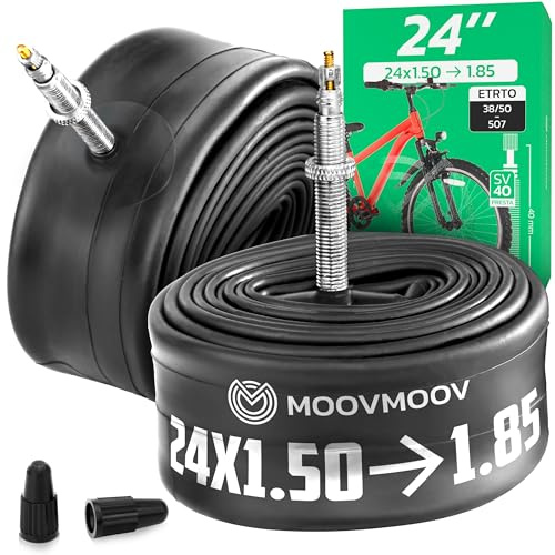 MOOVMOOV Fahrradschlauch 24 Zoll - Presta Ventil - Passend für Reifengrößen 24x1.50, 24x1.60, 24x1.75, 24x1.80, 24x1.85 - ETRTO 40-507, 44-507, 47-507, 50-507 - Für 24 Fahrradreifen - 2er Set