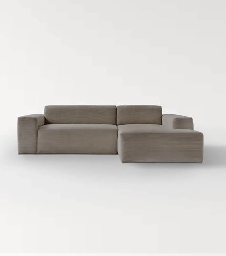 mokebo Ecksofa aus Cord 'Die Lässige', Eckcouch aus weichem Cordstoff fürs Wohnzimmer, bequemes 3-Sitzer Sofa oder Cordsofa in L-Form, 253x70x188 (BxHxT in cm) in Taupe - Ottomane rechts