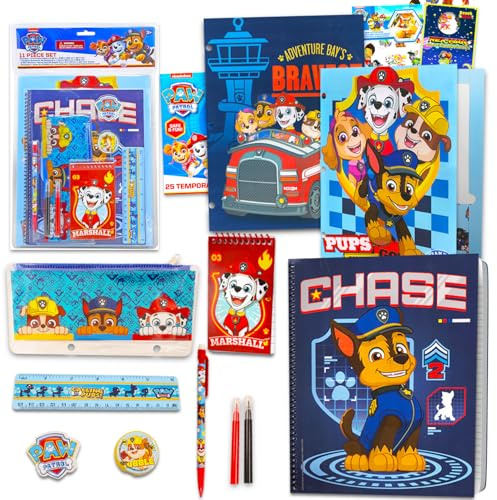 Paw Patrol Schulbedarf-Set für Kinder – 11-teiliges Bündel mit Ordnern, Notizbuch, Aufklebern und mehr, Paw Patrol Back to School Supplies für Mädchen, Jungen