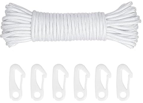 Paicreate 20M Flag Pole Rope with 6 PCS Flag Pole Clips, Thick Nylon Flagpole Rope Flag Poles Halyard Rope Kit Tree Swing Ropes 6mm Nylon Cord for Outdoor Flag Poles, Sailing, Camping & Tree Swings