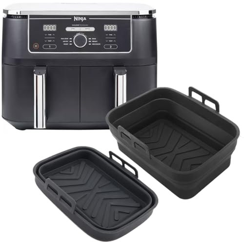 Air Fryer Liners - Pack of 2 - Black Premium Silicone Air Fry Liners Compatible with Ninja AF400UK 9.5L & Tower T17088 - Reusable Non-Stick Easy-to-Clean Accessory