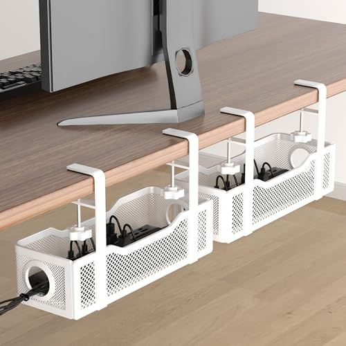Cinati Kabelmanagement-Ablage Unter dem Schreibtisch - Ohne Bohren, für Büro und Zuhause - Keine Schäden am Tisch (Weiß-34cm - 2er Pack)