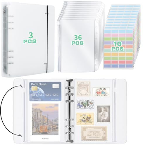 HIMOMO 3 Stück A5 Ringbuch mit 36 PVC Geldumschlägen, Transparentes Ringbuch Ordner A5 mit 6 Ringe, Nachfüllbares Notizbuch Ringordner für Bargeld, Karten, Scrapbooking und Bürobedarf