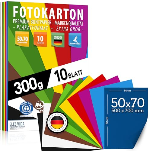 Fotokarton BUNT 300g/m² – PREMIUM PLAKATPAPIER - Karton – 50x70 cm | Unbedruckt, Bastelarbeiten, Bastelkarton, Präsentationen, Basteln, Schulpapier, Großer fester Karton, MADE IN GERMANY