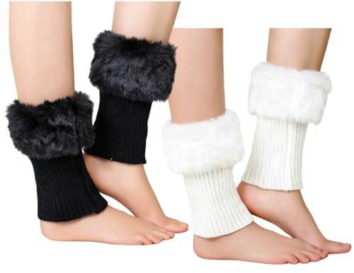 HuangJingYu Kurze Damen-Stulpen Flauschige Beinwärmer 2 Paar Wärmestulpen für Damen und Mädchen Winter-Beinwärmeset