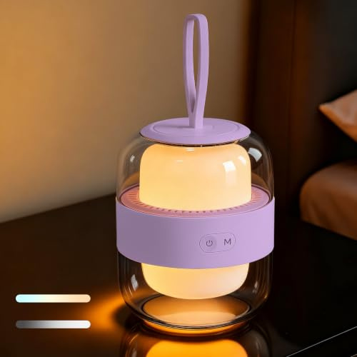 LROLTEF Tischlampe Nachttischlampe Dimmbar Tragbar - 2000mAh 3000K 4000K 6500K Farbwechsel & Helligkeit Einstellbar Warmes Nachtlicht Lampe Kinder Aufladbar für Schlafzimmer Wohnzimmer | Lila