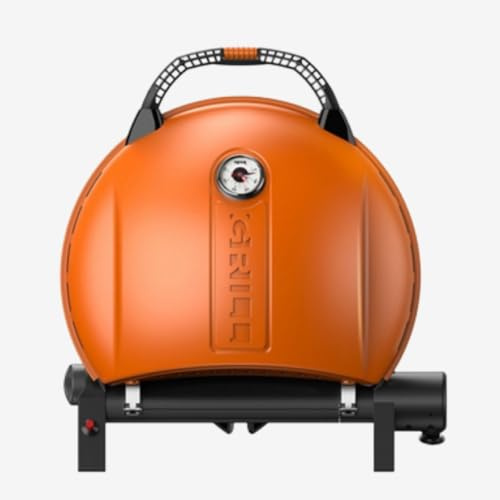 O-Grill 600 Portable Gas BBQ Grill Camping Stove with Cast Iron Grill Plate. Dual Gas Use.10,500 BTU Burner. 1450cm² Cooking Area. Compact Gas Barbecue for Garden, Travel & Camping. (Orange)