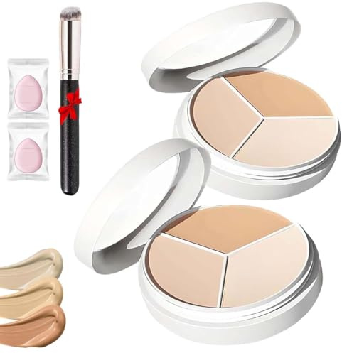 Dreifarbiger Concealer,3 In 1 Concealer Creme,Wasserdicht Full Cover Concealer Palette,Mit ConcealerbüRste,Contour Brighten,FüR Alle Hauttypen. (2 Stück, k304)