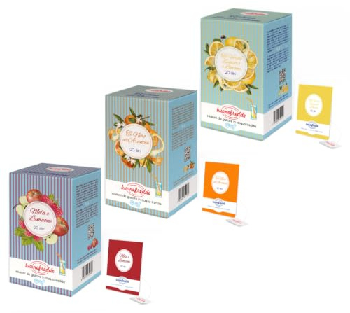 Buonefredde | Box Infusi Freddi | Tisana Mela Lampone, Tè Nero Arancia, Tè Verde Zenzero Limone | Bevanda Fredda Dissetante Rinfrescante Set Degustazione - 3 x 20 Filtri