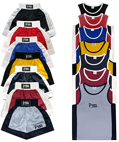 PSS Ensemble Boxe Enfants 3 à 14 Ans Short + Débardeur Tenue Boxe Kick Boxing Muay Thai MMA - Rouge