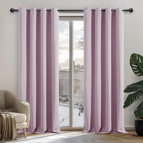 Deconovo Thermal Insulated Blackout Curtains for Boys Bedroom, Modern Design with Eyelets, 132 x 214 cm (Width x Height), Pale Pink, 2 Pieces