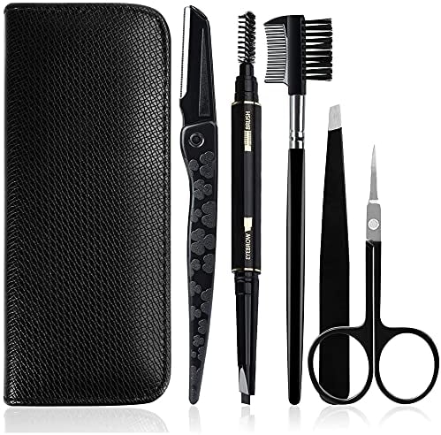 Gibot Augenbrauen Set, 5pcs Rostfreier Stahl Pinzette Augenbrauen Schere Augenbrauen Augenbrauenbürste Augenbrauen Rasier, Augenbrauenstift und Reise Kasten für Frauen und Männer