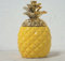 Pretty Home Colorful Pineapple Shape Ceramic Container with Lid - Cookie Jar, Storage Container,Handcrafted Food Jar, with Aqua Gloss Gold Metallic Crown, Kitchenware Essentials (Yellow)