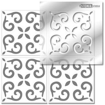 The Stencil Studio - Prestbury Tile Stencil - Floor wall stencil - just add paint. Ideal for tile and other interior décor makeovers. Fits standard tile sizes. Single Tile - Size 6 inch (10624-6)