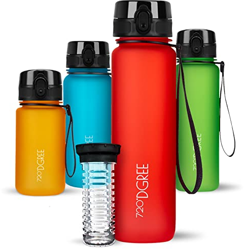 720°DGREE Trinkflasche 1l “uberBottle“ softTouch +Früchtebehälter - BPA-Frei - Schlanke Wasserflasche für Sport, Fitness, Fahrrad, Uni, Outdoor - Tritan Sportflasche Leicht, Stoßfest, Wiederverwendbar
