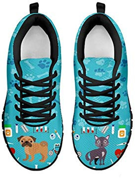 Coloranimal Womens Road Walking Sneakers Gymnastik Sport Athletic Mesh Leichte Wohnungen Funny Tierarzt Printed Black Rubber Schuh DailyShoes EU Größe 39