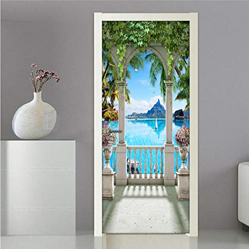 Ruifulex Türtapete Balkon Landschaft 3D Fototapete Für Wohnzimmer Schlafzimmer Tür Aufkleber PVC Selbstklebende wasserdichte Tapeten Moderne