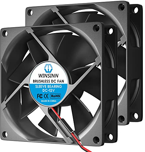 WINSINN DC 80mm Fan 12V 8025 Sleeve Bearing Brushless Cooling 80mmx25mm 2PIN (Pack of 2Pcs)