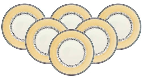 Villeroy & Boch - Audun Fleur Frühstücksteller, Speiseteller aus Premium Porzellan mit verspieltem Blumendekor, spülmaschinengeeignet, 22 cm, 6er Set