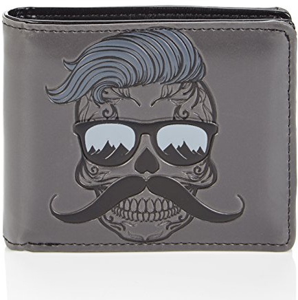 Shag Wear Geldbörse Herren Portemonnaie Groß mit Riessverschluss Münzfach 9 Fächer PU Leder Geldbeutel für Männer Brieftasche Wallet Portmonee - Schädel/Skull