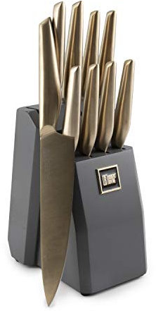Cambridge Silversmiths Robert Irvine - Set di 10 posate con manico cavo, colore: Oro spazzolato