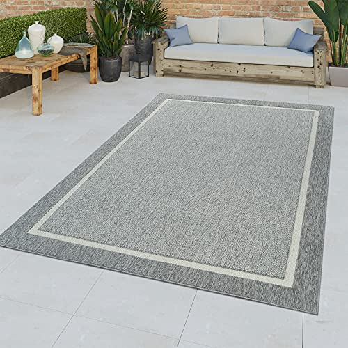TT Home Kurzflor In- & Outdoor Teppich 3D Effekt Bordüre Muster Natürlicher Look Grau, Größe:200x290 cm