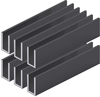 Top Hardware Aluminum Fixed Panel Shower Door U Channel for 3/8'' Thick Glass 95 in Length (6, Black Finish)