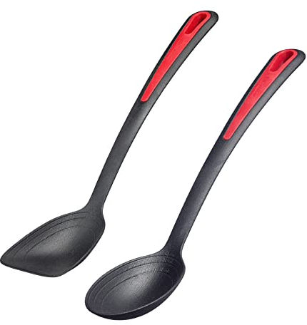 Westmark 296122E6 Lot de 2 ustensiles de cuisine, 1 cuillère à rôtir et 1 cuillère à légumes et 1 cuillère à poêle, échelle intérieure : 15, 30 et 40 ml, plastique, Gallant, noir/rouge