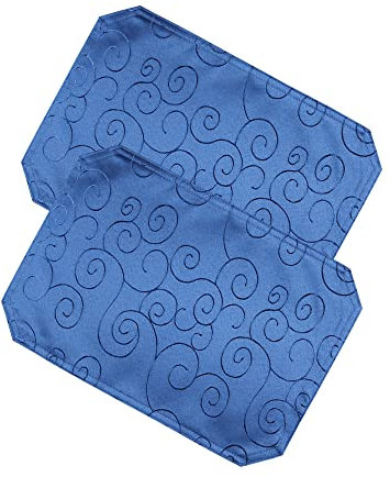 Haus und Deko 2er Platzset 35 x 50 cm Blau Tischset Struktur Damast Circle, bügelfrei fleckenabweisend Platzdeckchen, abwaschbar abwischbar Untersetzer Tischsets