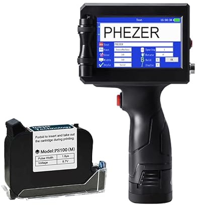 Impresora de Inyección de Tinta Portátil P15 para Superficies Planas. Imprime QR, Códigos de Barras, Fecha, Logotipo en Vidrio, Cartón, Madera, Plástico, Tela. Boquilla 0.5 (25 Idiomas)