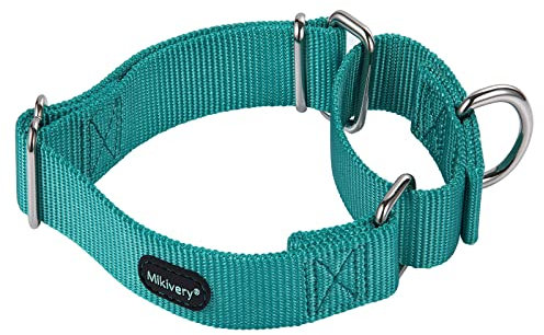 Mikivery Martingale Dog Collars Nylon Adjustable and Safety Choke Training Teal Comfortable Pet Collar for Medium and Large Dogs