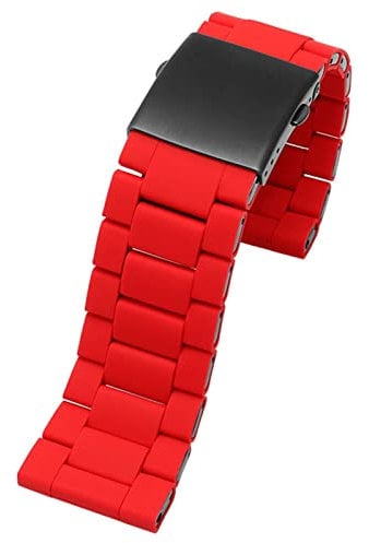 AEMALL 28 mm Silikon-Edelstahl-Uhrenarmband für Diesel DZ7396 DZ7370 DZ4289 DZ7070 DZ7395 Herren-Gummi-Armband (Farbe: Rot, Größe: 28 mm)