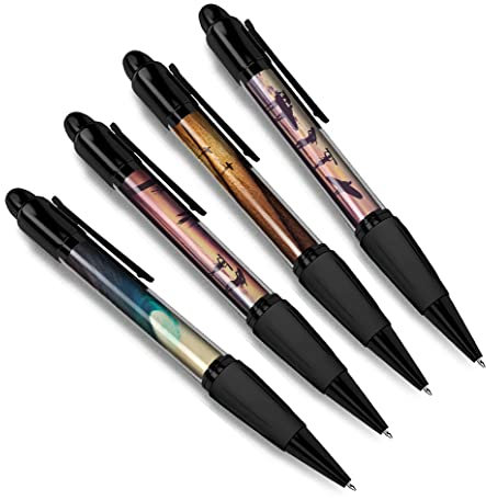 DV DESIGN Set mit 4 schwarzen Kugelschreibern – Surfer Surfen Ozean Strand Sonnenuntergang Muster Freunde Jungen Mädchen Männer Frauen Thema Stift #79346