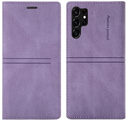 OKZone Funda para Samsung Galaxy S23 Ultra, Libro Magnético Con Tapa de Cuero Piel - Carcasa Móvil Con Tapa (Púrpura)