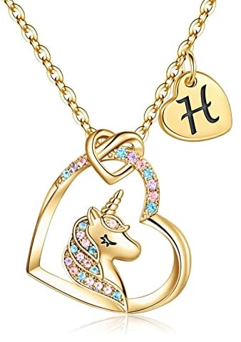 Tingn Einhorn Herz Anhänger Kette 14 Karat Gold Vergoldet - Geschenk für Tochter und Nichte