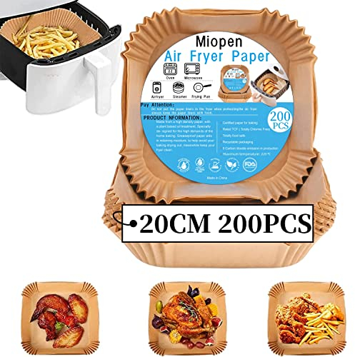 Papel freidora aire 5L-8L, 200 piezas de papel para freidora de aire, papel pergamino antiadherente para freír, hornear, cocinar, asar a la parrilla y a prueba de aceite
