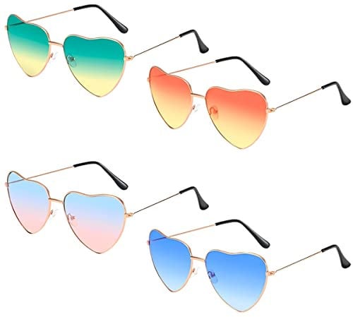 Miotlsy 4 Paar Herz Party Brillen, Retro Party Sonnenbrille, Lustige Partybrillen, Hippie Herzförmige Brille für Kinder Herren Damen Retro Party Hippie Chic Kleid Accessoires Maskerade