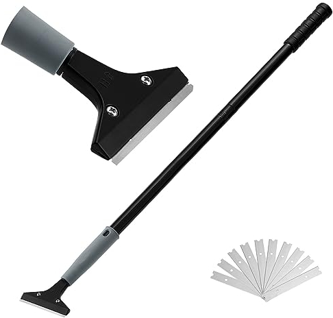 Heavy Duty 4-inch Razor Blade Floor Scraper, 45 Inch Long-Handle, Cleaning Glass Wall Scraper, with 10 Blades, Painting stripping tools, Tile, Floors, Walls
