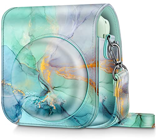 Fintie Tasche für Fujifilm Instax Mini 12 Sofortbildkamera - Premium Kunstleder Schutzhülle Reise Kameratasche Hülle Abdeckung mit abnehmbaren Einstellbar Riemen, Smaragd Marmor