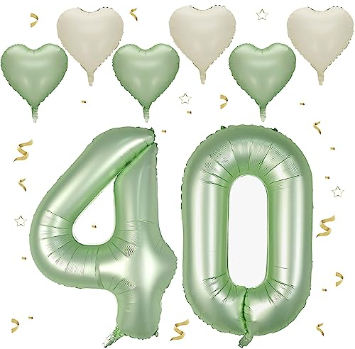 VUCDXOP Avocado Grün Luftballon 40, XXL Riesige Geburtstag Ballon 40, 40 - 101cm Ballon Zahl Deko Folienballon Zahlen 0 & 4, Geburtstagsdeko Jubiläum Party Deko, Fliegt mit Helium (Nummer 40)